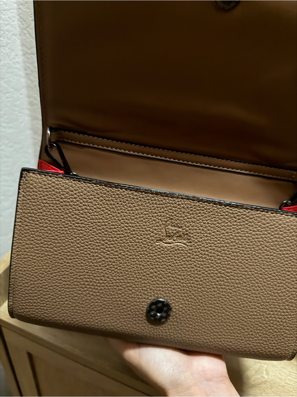 Embellished Brown Leather Clutch with Gold Accents - Picture 6 of 6